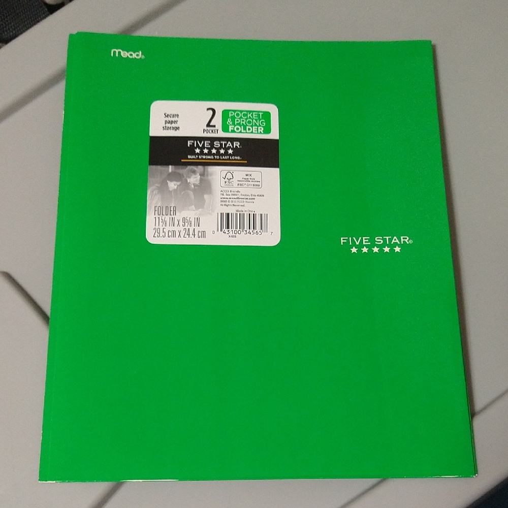 $2 When Bundled ~ Mead Five Star Pocket & Prong Paper Folder